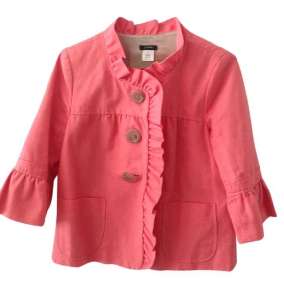 J Crew Coral Ruffle Big Button Career Blazer Jacket Size 2 style 90977 - Picture 1 of 7